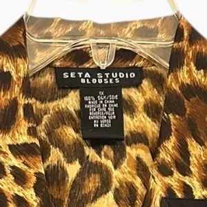 Seta Studio 100% Silk Leopard Animal Print Blouse 80s Camp Collar Top Sz 1X thumbnail 5