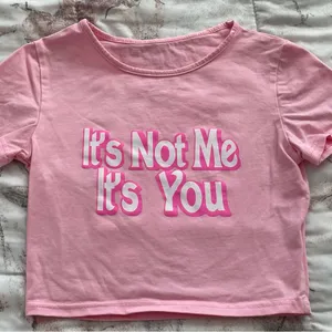 Pink “It’s Not Me It’s You” crop top, size S Barbiecore boho Y2K western beach thumbnail 12