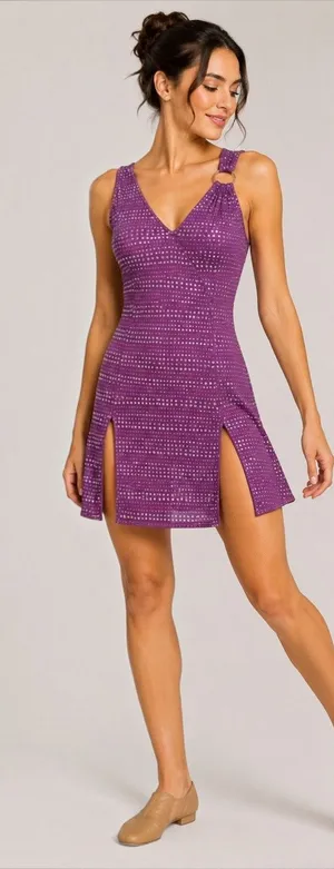 Vintage Y2K Kelle Purple Rhinestone Dance Costume Dress Adult Medium Made in USA thumbnail 1