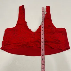Aerie Lace Bralette Large Red Floral Lace V Neck Soft Stretch thumbnail 5