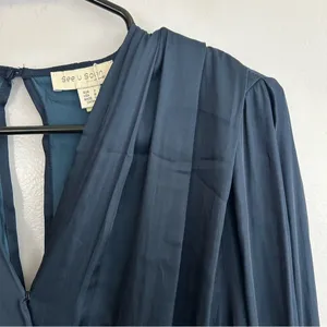 NWT See You Soon Dusty Blue Satin Long Sleeve Mini Dress Medium Anthropolgie thumbnail 4