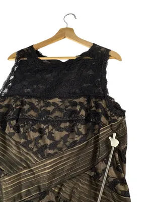 Blu Sage Black Nude Lace Cocktail Dress 16 Tiered Pleated Waist Wedding Guest thumbnail 14