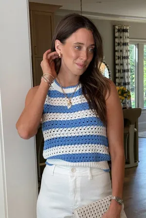 Vestique Blue and White Crochet Top thumbnail 1