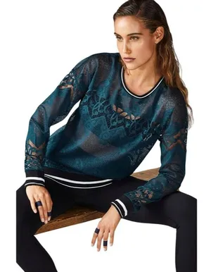 Fabletics Shirt Women Large Green‎ Spruce Sophie Lace Tunic Athleisure Yoga thumbnail 1