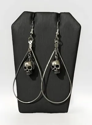 Handmade Gothic Skull Teardrop Hoop Earrings Silver Dangle Punk Halloween Emo thumbnail 1