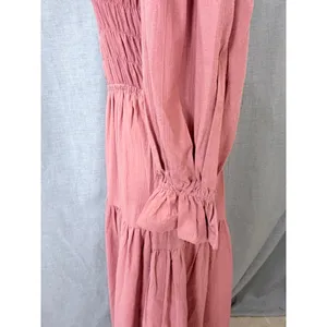BALILN Dusty Pink Linen Maxi Dress Smocked Long Puff Sleeve Tiered Boho XL thumbnail 10