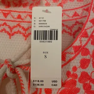 Anthropologie Maeve Louisa Cream Bohemian Long Sleeve Top with Coral Embroidery thumbnail 7