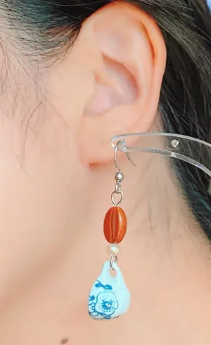Handmade porcelain mug cup & coffee beans unique fun fairy antique style dangle earrings☕️🍃🌀 thumbnail 7