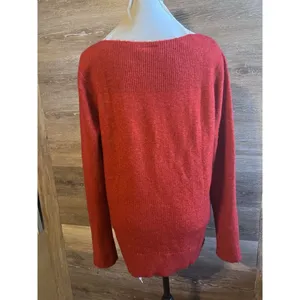 LOFT Women pullover sweater Sz L Red Solid Casual Cozy Crew Fisherman thumbnail 6
