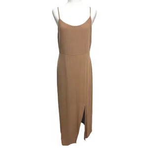The Workshop Maxi Dress Almond Brown Linen Blend Open Back Minimalist Neutral L thumbnail 3