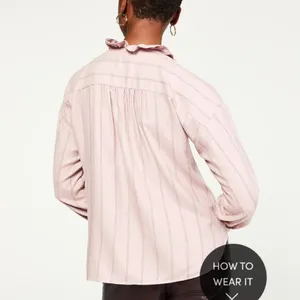 Ann Taylor pinstripe ruffle neck blouse thumbnail 2