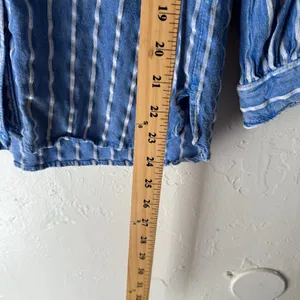 Anthropologie Size 8 Medium Blue Striped Viscose‎ Linen Blend Button Up Long Slv thumbnail 10