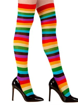 Wonderland Costumes Rainbow Striped Tights Women OS Stretch Thigh High WITCH thumbnail 1