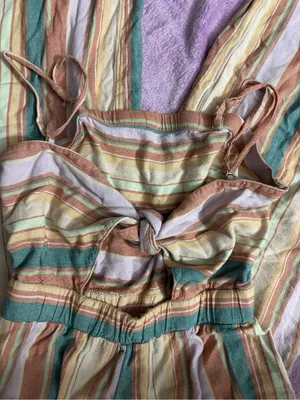 American Eagle Outfitters Striped Wide-Leg Jumpsuit in Teal, Brown & Cream thumbnail 3