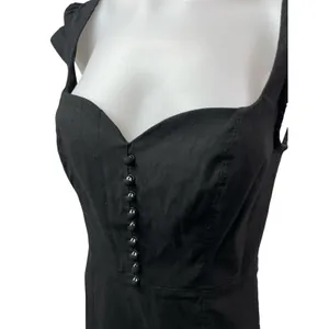 Anthropologie The Cecily Black Linen Sweetheart Cap Sleeve Midi Flare Dress Sz S thumbnail 4