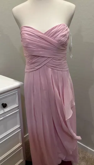 Davids Bridal Pink Strapless Chiffon Sweetheart Maxi Dress‎ Gown Size 6 F15612 thumbnail 1