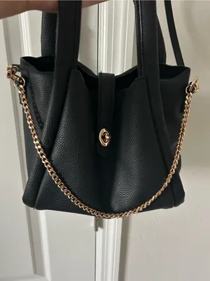 a New Day Mini Sophie Crossbody Tote Bag Black Pebbled Faux Leather Gold Chain thumbnail 2
