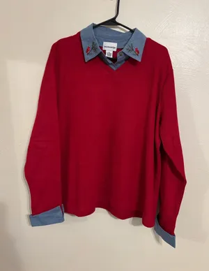 Breckenridge Cardinal Embroidered Layered Sweater Shirt XL Red thumbnail 1