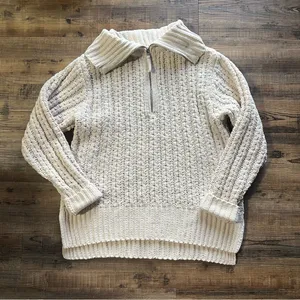 Aerie Womens Beige Cable Car Quarter Zip Knit Sweater Size XS thumbnail 1