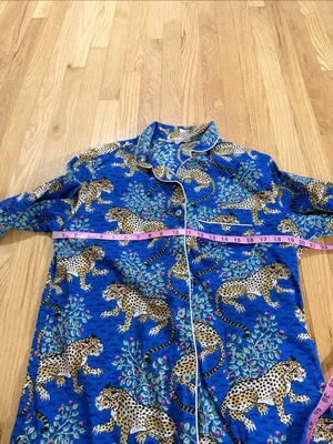Printfresh Bagheera Leopard Print Blue Organic Cotton Pajama Top Sz M thumbnail 3