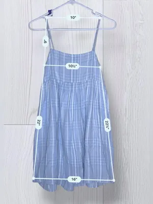 AMERICAN EAGLE Light Blue Plaid Textured Babydoll Mini Sundress | Cami Straps thumbnail 6