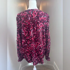 LOFT Blouse Top Velvet Buttons Red & Pink Floral with‎ Cuffed Sleeves Small thumbnail 3