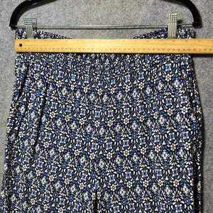 Roz & Ali Blue Floral Boho Wide Leg Border‎ Print Rayon Pants Pull-On M thumbnail 2
