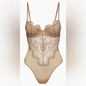 Babaton‎ Aritzia Beige Brown Lace Bodysuit Feminine Coquette Sheer thumbnail 2
