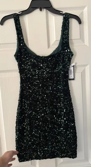 BNWT Jump Apparel Dark Green Sequin Mini Dress - Hunter Green thumbnail 1