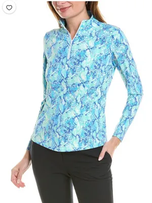IBKUL Women's Mock Neck Zipper Long Sleeve Top in Cora Jade Blue Size Small thumbnail 1