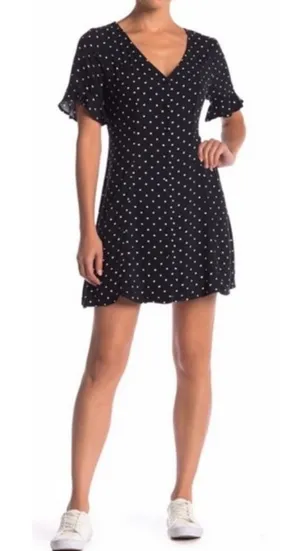 Nordstrom Abound Navy Polka Dot Mini Dress Rayon Ruffle Short Sleeve thumbnail 1