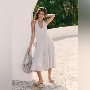 NEW FREE PEOPLE FREE-EST REESE LINEN CULOTTE ONE PIECE JUMPSUIT In Gray thumbnail 5