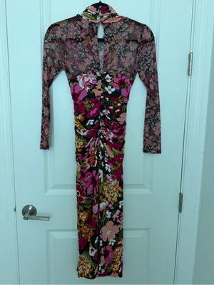 Anthropologie Halter High Neck Mesh Floral Ruched Midi Dress NWT XS thumbnail 6
