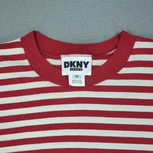 DKNY Jeans T-Shirt Women M Red White Striped Vintage 90s Made in USA Cotton Tee thumbnail 2