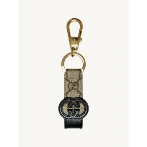 Gucci Interlocking G Keychain Ring Bag Charm GG Supreme Black Leather 701432 NIB thumbnail 2