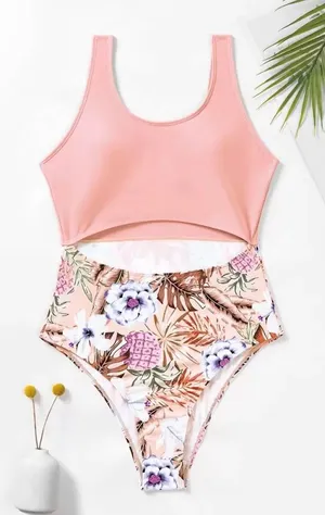 SHEIN Swim Summer Beach Random Floral Print Cut-Out One Piece Swimsuit thumbnail 1