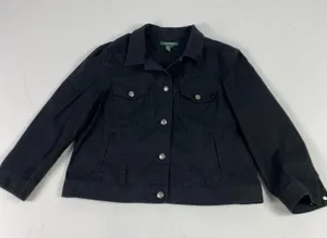 Lauren Ralph Lauren Jacket‎ Womens XL Black Linen Blend Embroidered Western Snap thumbnail 1