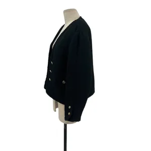 Zara Jacket Button Textured Tweed Gold‎ Button Open Cropped Black Blazer XXL thumbnail 8