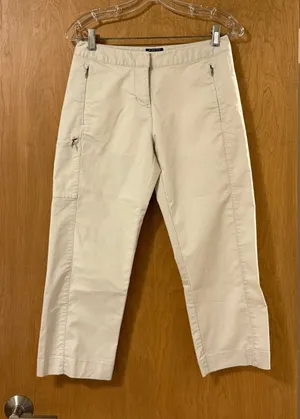 Adidas Stretch Beige Khaki Cropped Golf Pants Womens Size 2 Cargo Zip Pockets thumbnail 1