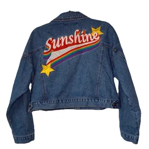 Y2k Sunshine Stars Embroidered Denim Jean Jacket Size Medium‎ Cropped thumbnail 2
