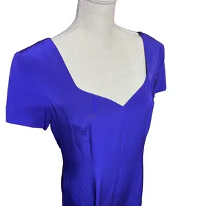 Liz Claiborne 100% Silk Midi Dress Purple‎ sz 14 side slit formal prom romantic thumbnail 4