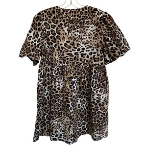 Nicole Miller NY Leopard Mini Dress Bows Puff‎ Sleeves Cotton dress - XS NWT thumbnail 2