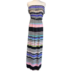 TRIXXI Maxi Dress Large w/ Belt Tube Top Y2K Artsy Patchwork Ruffle Blouson thumbnail 2