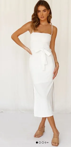 Hello Molly White Ways I Loved You Knit Midi Dress Tie Waist Size S Minimalist thumbnail 1