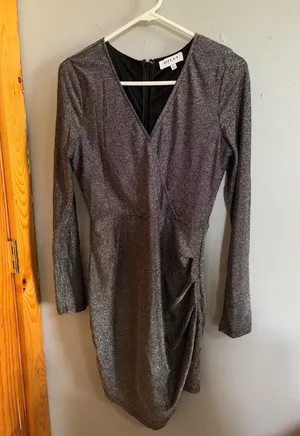 Gilli Asymmetrical Silver Sparkle Bodycon Dress Size M thumbnail 2