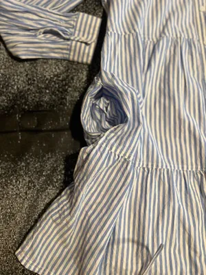Womens large beachlunchlounge blue/white striped long sleeve tiered shirt dress. thumbnail 6