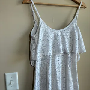 Roxy open back sheer white lacy minidress swimsuit coverup women's size medium thumbnail 2