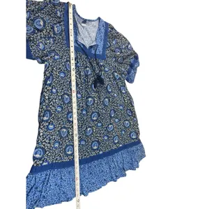 Old Navy Blue Boho Peasant Dress Women L Floral Tassel Cottagecore Festival thumbnail 8