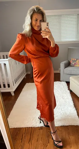 Satin Wedding Guest Dress Orange thumbnail 2