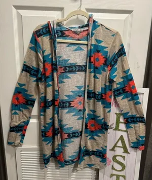 Western Aztec/Tribal Cardigan women Size L thumbnail 1